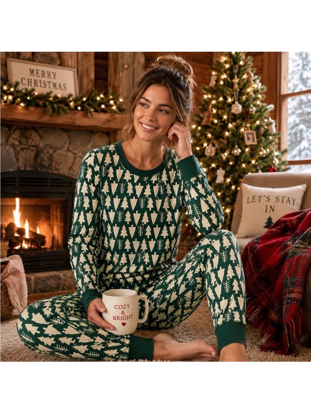 Hanna Andersson Green & Cream Tree-Print Long-Sleeve Pajama Set